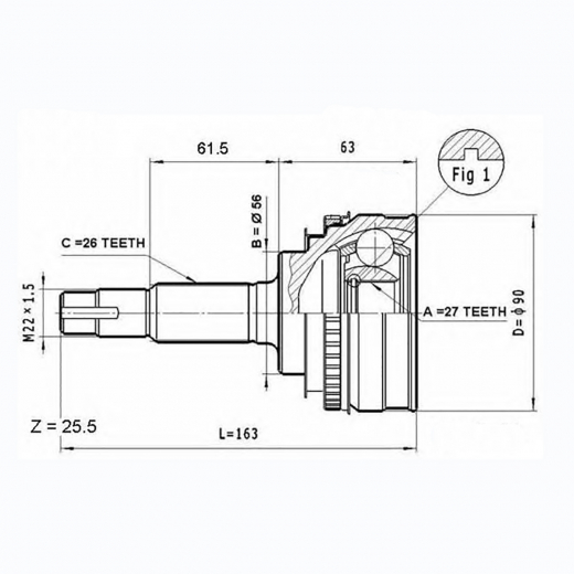 Шрус наружный переднего привода Toyota Vista, Camry, Camry Gracia, Celica, ED, Exiv, Mark II Qualis, Nadia, Scepter ABS Lynx CO-7511A