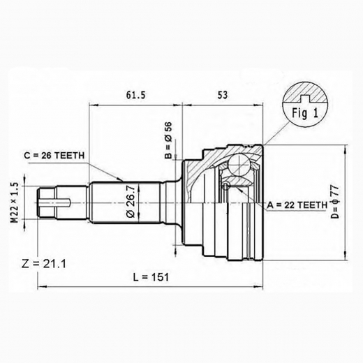 Шрус наружный переднего привода Toyota Corolla II, Corsa, Tercel Lynx CO-7519