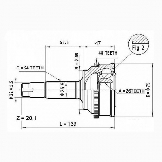 Шрус наружный переднего привода Toyota Vitz, Platz, Yaris ABS Lynx CO-7540A