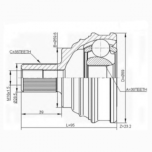 Шрус наружный переднего привода Volkswagen Golf, Jetta, Touran, Passat, Skoda Octavia, Audi A3 Just Drive JCT0096