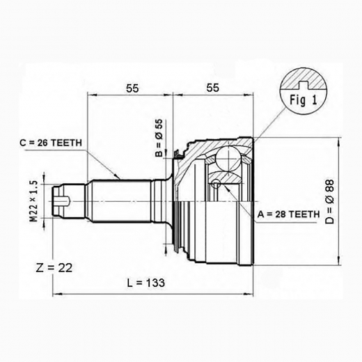 Шрус наружный переднего привода Honda Integra Sj, Logo, Civic, Domani NKN N6255-2H