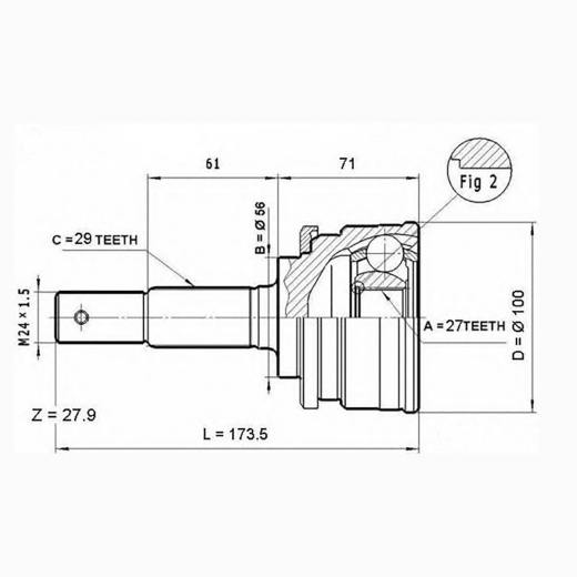 Шрус наружный переднего привода Nissan Maxima, Cefiro без ABS NKN NS4141-2H