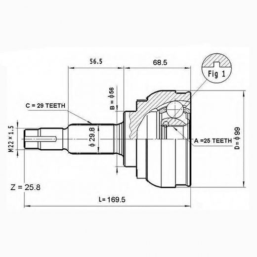 Шрус наружный переднего привода Nissan Murano ABS NKN AB4241-2H