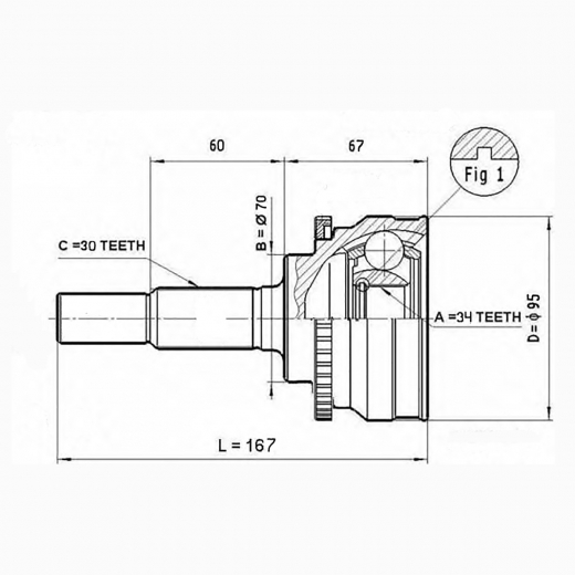Шрус наружный переднего привода Toyota Estima, Kluger ABS NKN AB1193-2H