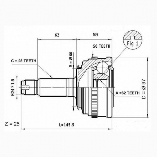 Шрус наружный переднего привода Honda Accord, Ascot, Ascot Innova, Accord Inspire ABS Panda HON-22A50