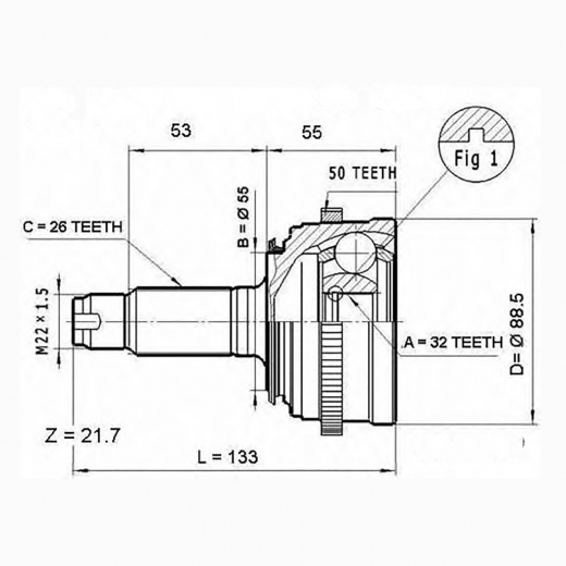 Шрус наружный переднего привода Honda Integra, Civic, Domani ABS Panda HON-36