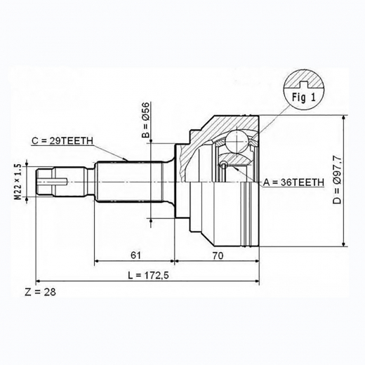 Шрус наружный переднего привода Nissan Murano, Presage Panda NIS-75