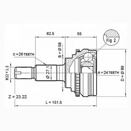 Шрус наружный переднего привода Toyota Vista, Corolla, Allex, Allion, Fielder, Premio, Rav4, Runx, Spacio, Wish ABS Panda TOY-55A