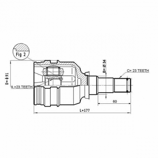Шрус внутренний переднего привода Toyota Corona Premio, Corolla, Caldina, Carina, Vitz, bB, Belta, Ceres, Corolla II, Corsa, Ist, Levin, Marino, Porte, Probox, Ractis, Raum, Spacio, Starlet, Succeed, Tercel, Trueno Panda PP-43403-12040