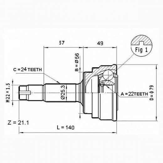Шрус наружный переднего привода Toyota Echo, Yaris Verso Panda TOY-42