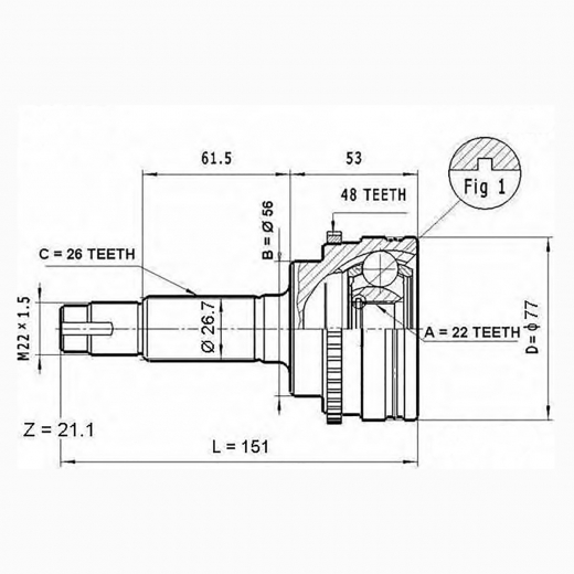 Шрус наружный переднего привода Toyota Corolla II, Corsa, Tercel ABS Panda TOY-36A48