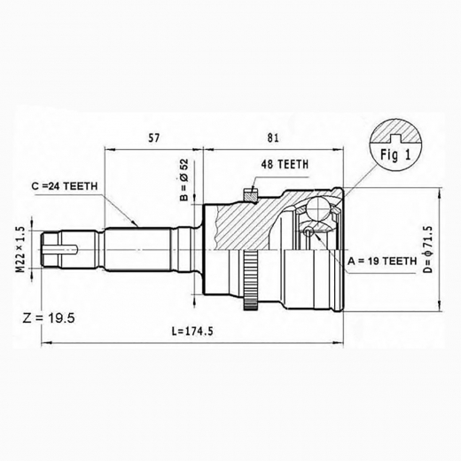 Шрус наружный переднего привода Toyota Cami, Daihatsu Terios ABS Just Drive JCT0001A