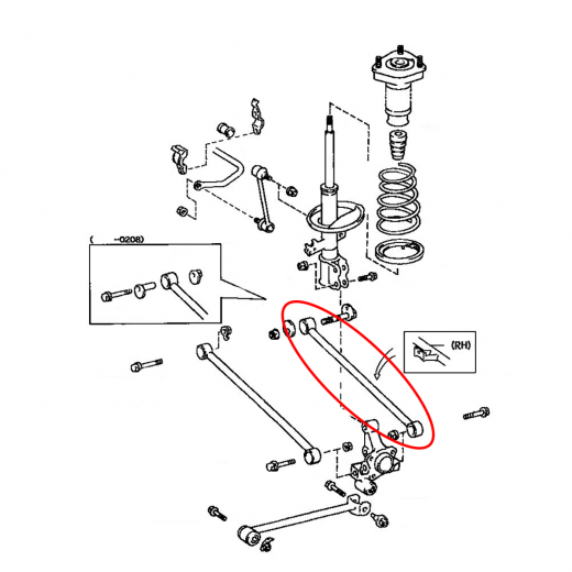 Рычаг задний Lexus RX/ Toyota Harrier '97-'03/ Kluger/ Highlander '00-'03 нижний поперечный регулируемый 4WD R8