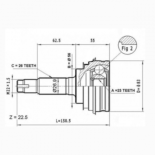 Шрус наружный переднего привода Toyota Corolla II, Corsa, Cynos, Tercel GSP 859023