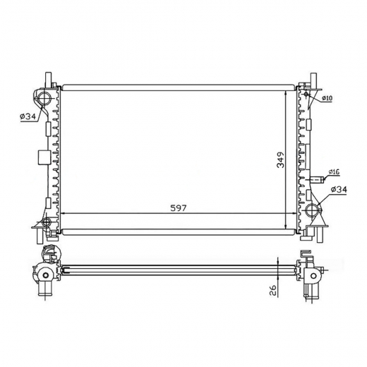 Радиатор охлаждения Ford Focus '98-'05 (FYD, EYD, C9D, F9D, EDD, ALD, HMD) SAT (Китай)