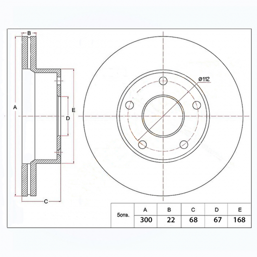 Диск тормозной задний Mercedes-Benz E '02-'12/ GLK '08-'17/ CLS '04-'17 (300 *22 *5x112) Patron