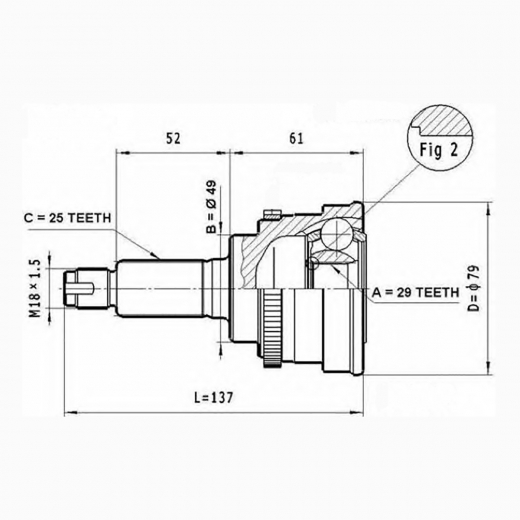 Шрус наружный переднего привода Suzuki Aerio, Liana ABS Just Drive JCT0077A