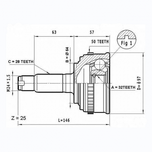 Шрус наружный переднего привода Honda Odyssey, Prelude, Torneo, Accord, Avancier, CR-V ABS GMB 823118