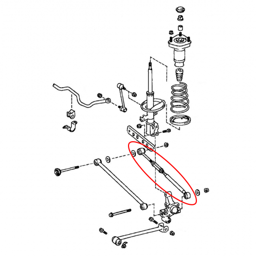 Рычаг задний Toyota Windom/ Camry/ Gracia '96-'01/ Pronard '00-'03/ Qualis '97-'02/ Avalon '96-'04 правый нижний поперечный регулируемый 2WD Akitaka