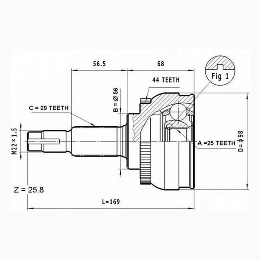Шрус наружный переднего привода Nissan Cefiro, Murano, X-Trail ABS GSP 841185