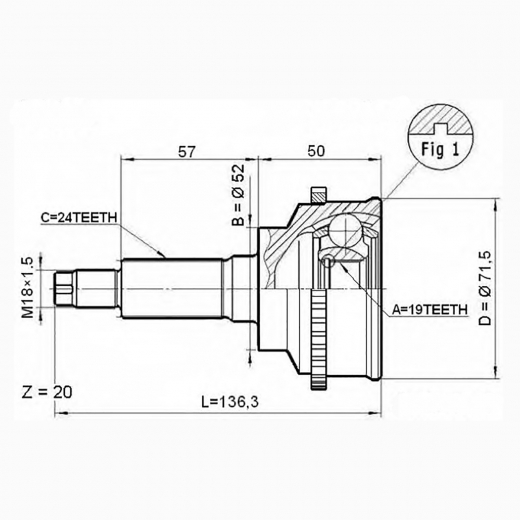 Шрус наружный переднего привода Mazda Demio, Ford Festiva Miniwagon ABS Just Drive JCT0015A