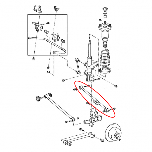 Рычаг задний Lexus RX '03-'08/ Toyota Kluger/ Highlander '00-'07/ Harrier '03-'12 правый нижний поперечный регулируемый 4WD Akitaka 08.2003 - 05.2007