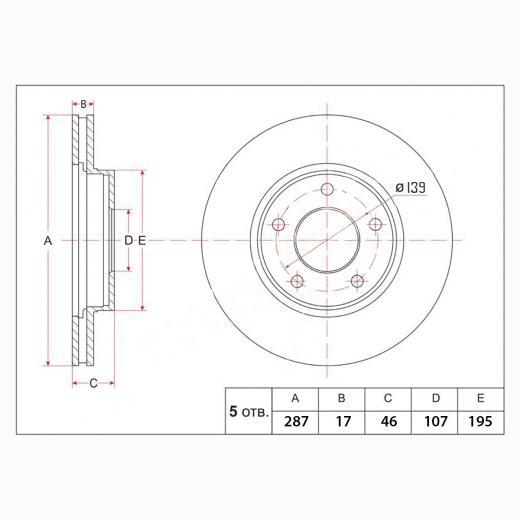 Диск тормозной передний Suzuki EScudo '88-'97 4WD (287 *17 *5x139) Panda