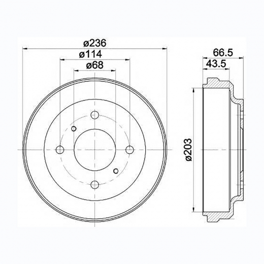 Барабан тормозной Nissan Sunny '98-'04/ Primera '90-'01/ Sylphy/ Almera '00-'06/ Bluebird '91-'01 2WD (203 *44 *4x114) контрактный