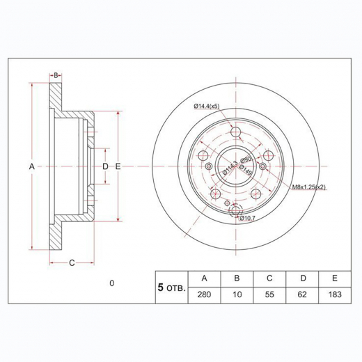 Диск тормозной задний Toyota Vanguard '07-'13/ Harrier '13-'20/ Mark X ZiO '07-'13/ Rav4 '05-'19 (281 *12 *5x114) контрактный