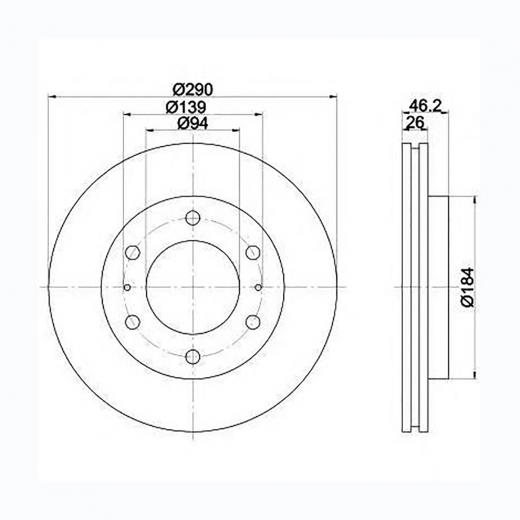 Диск тормозной передний Mitsubishi Pajero '99-'07 (290 *26 *6x139) контрактный